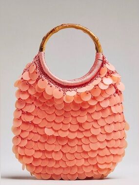 By Anthropologie Sequin Hand Bag Coral